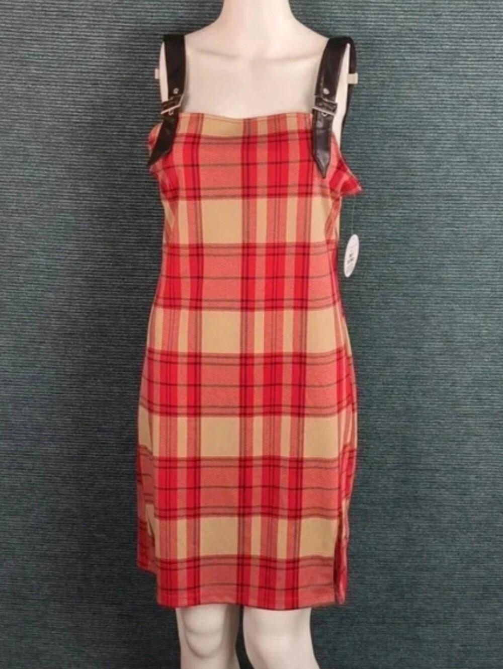 JOLIE & JOY Plaid Dress With Faux Leather Buckle Straps NWT!